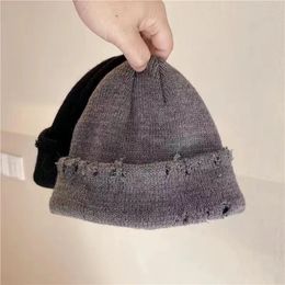 Autumn and Winter INS Fashion Solid Color Thickened Warm Knitted Wool Hats Perforated Hat 50pcs by DHL