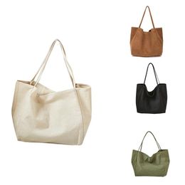 Solid Color Large-Capacity Canvas Bag Mori Art Single Shoulder Handbags Simple Retro Canvas Bag Thickening