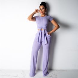 Imcute Fashion Women 2 Piece Set Summer Clothes Office Lady Solid Short Sleeve T-shirts Pants Two Piece Set Female Outfits LJ201126