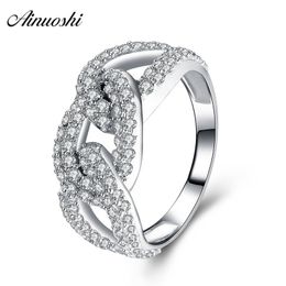 AINUOSHI 925 Sterling Silver Women Wedding Hallow Rings Princess Engagement Anniversary Rings Bridal Anniversary Jewelry Bands Y200106