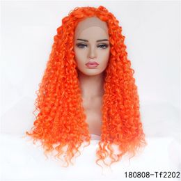 Orange Colour Curly Synthetic Lace-Frontal Wig Simulation Human Hair Lace Front Wigs perruques de cheveux humains 180808-Tf2202#