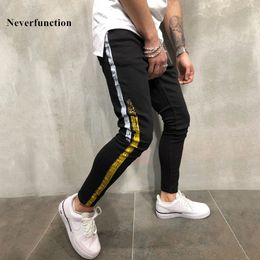 Men new Hip Hop Gold silver coating printed Joggers Denim Pants fashion Black Men Streetwear Stripe Stretch Skinny Pencil jeans 201111