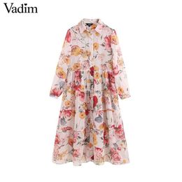 Vadim women sweet chiffon floral print patchwork midi dress long sleeve two piece set female casual dresses vestidos QB848 T200106