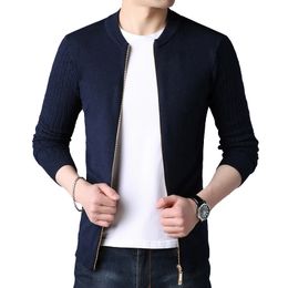 BROWON Cardigan Autumn Winter Knitted Cardigan for Men Sweater Slim Fit Sweaters Men Coat Pure Colour Jacket Cardigan 201118