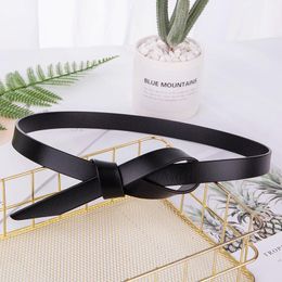 Belts Style Genuine Leather Cowhide WOMEN'S Belt With Dress Sweater Jeans Decoration No Buckle Non-Porous Knot Fine Black