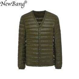 NewBang Brand Men's Down Jacket Ultra Light Down Jacket Men Slim Windproof Portable V Neck Lightweight Coat Warm Liner 201114