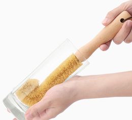 Wooden Cup Brush Coconut Palm Long Handle Bottle Cup Cleaner Pot Glass Kitchen Washing Tableware Cleaning home Brush Tools 24cm