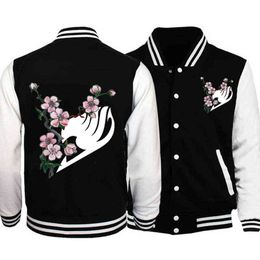 2021 Men New Japanese Anime Fairy Tail Baseball Jackets Sweatshirt Autumn Winter Streetwear White Coats Jacket H1227