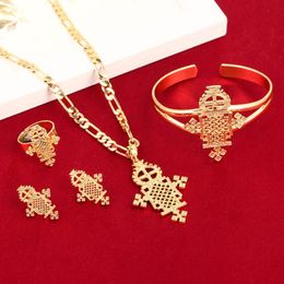 Earrings & Necklace Gold And Silver Plated Ethiopian Baby Cross Jewelry Sets For Teenage Girl Women Nigeria Congo Uganda
