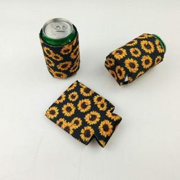 DHL300pcs 330MLCan Sleeve Sunflower Neoprene Insulator Cooler Baseball Can Holder Water Bottle Covers Bottle Case Pouch Leopard Flower