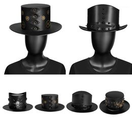 Magician Top Hat Leather Steampunk Party Caps Vintage Fancy Dress Accessory1