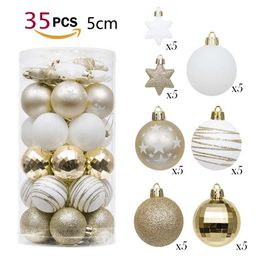 35PCs 5cm Christmas Tree Decorations Xmas Balls Set Hanging Ball Pendants Decorative Shatterproof Baubles 201128