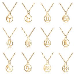 12 Horoscope Zodiac Sign Necklace Gold Silver Constellations Stainless Steel Pendant Necklace Men Women Jewelry Gift