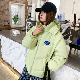 Fashion-winter down cotton jacket ladies Korean loose thick hooded long-sleeved candy-colored plus size warm parka coat 220105