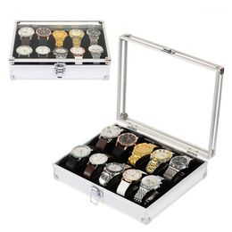 Useful Aluminium Watches Box 12 Grid Slots Jewellery Watches Display Storage Box Square Case Suede Inside Rectangle Watch Holder1