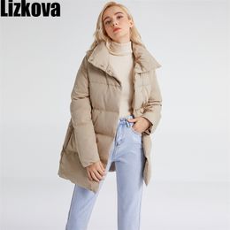 Lizkova Winter New White Oversized Parkas Women Casual Lapel Single Breasted Quilted Coats TP120 201217