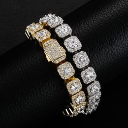 Iced Clustered Tennis Bracelet in Yellow/White Gold(10mm) With Spring Clasp Hip Hop Chain Bracelets Fashion Jewelry