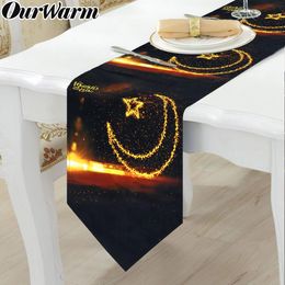 OurWarm Eid Mubarak Table Runner Ramadan Calendar Family Dinner Party Decoration Cloth Ramadan Mubarak Black Table Runner C0125