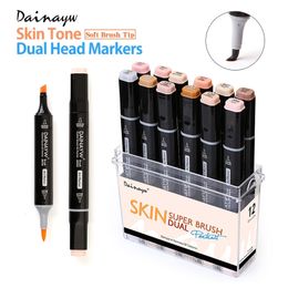 12 Colours Skin Tones Soft Brush Markers Set Alcohol Based Sketch Marker Pen For Manga Professional Drawing Art Supplies Y200709