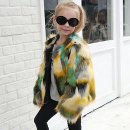 Faux Fur Splice Coat Jacket For Girls Autumn Winter Warm Outwear Cloak Toddler Kids Clothes Dropshipping A#1