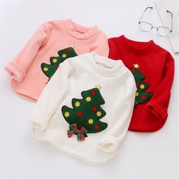 christmas tree collar UK - Children Baby Christmas Clothes 2020 Winter New Girls Half-high Collar Plus Velvet Warm Sweater Fashion Christmas Tree Decoration
