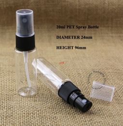 Wholesale 100pcs/lot 20ml PET Perfume Atomizing Pump Spray Bottle Liquid Plastic Women Cosmetic Container Black Lid Small Potgood qualitty