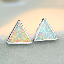 Stud Minimalist Female Blue Triangle Opal Earrings Simple Silver Colour Cool Geometric Small Wedding For Women1