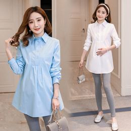 1801# OL Formal Work Maternity Blouses A Line Loose Ties Waist Shirts Clothes for Pregnant Women Spring Autumn Pregnancy Tops LJ201118