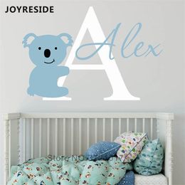 JOYRESIDE Custom Personalised Name Sticker Koala Bear Cute Decals Kids Children Bedroom Decoration Wall Decal WM002 201106