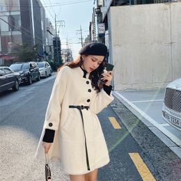MISHOW Winter Thick Solid Standing collar Lambswool Coat Women Causal Single-breasted Belt Warm Fur Jacket MX19D8329 201216