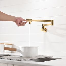 Pot Filler Tap Wall Mounted Foldable Kitchen Faucet Single Cold Single Hole Rose Gold Sink Tap Rotate Folding Spout Brass