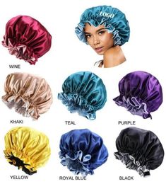 Fast Shipping 7 Colors New Silk Night Cap Hat Double Side Wear Women Head Cover Sleep Cap Satin Bonnet For Beautiful Hair Hairdressing Hat