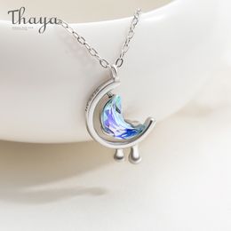 Thaya s925 Silver Water In The Moon Necklace Blue Moon Bohemia Women Choker Necklace for Women Jewellery Gift Q0531