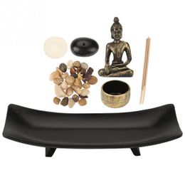 1 set Zen Zen Garden Relax Buddhism Candlestick Incense Holder Furnishing Articles Incense Burner for Home Decoration Gift Y200109