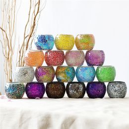 European Style Glass Candle Holder Wedding Table Mosaic Candle Holder Props Creative Colour Candle Cup Butter Lamp Pendulum EEA2205