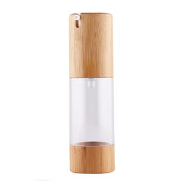 DHgate high quality bamboo airless cosmetic bottle press pump cap airless lotion bottle 15ml 30ml 50ml 80ml 100ml eco-friendly luxury cream pump bottle freeship