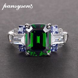 PANSYSEN New Luxury Natural Emerald Gemstone Rings For Women 100% 925 Sterling Silver Jewelry Wedding Engagement Ring Size 5-12 Y200321