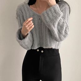 Women's Sweaters Alien Kitty 2021 Women O-Neck Mink Cashmere Knitted Female Short Loose Solid Elegant Pullovers Office Lady Casual Tops