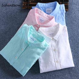 Schinteon Men Spring Summer Cotton Linen Shirt Slim Casual Long Sleeves Square Collar Comfortable Undershirt Male 3XL 4XL G0105
