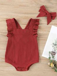 Baby Girl Ruffle Trim Bodysuit With Headband SHE