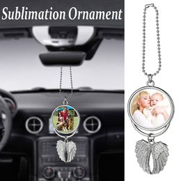 Sublimation Blanks Car Pendant Angel Wing Rearview Mirror Decoration Hanging Charm Ornaments Automobiles Interior Cars Accessories