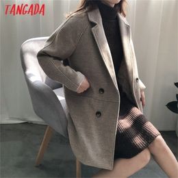 Tangada women vintage thick wool blazer coat pocket winter elegant vintage ladies warm coat suit overcoat ASF64 201218