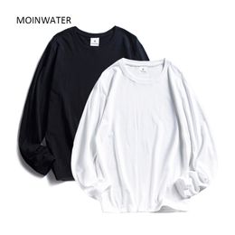 MOINWATER Women T shirts Wholesale 2 Pieces Solid 100% Cotton Long Sleeve T-shirts Lady Casual Tees&Tops 201125