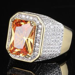 Wedding Rings Fashion Men's 18KT Yellow Gold Filled Engagement Shinng Ring With 260pcs Small White Zircon Stones Around290S