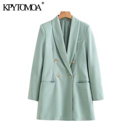 KPYTOMOA Women Fashion Office Wear Double Breasted Blazers Coat Vintage Long Sleeve Loose Fitting Female Outerwear Chic Tops LJ200907