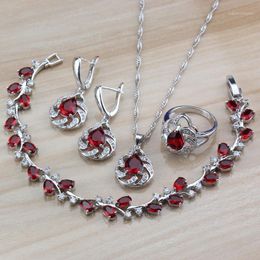 bridal costume jewelry set Canada - Earrings & Necklace Dazzling Bridal Wedding Jewelry Sets Red Zircon Women Costume Silver Color 4PCS Dangle Bracelet And Ring Sets1
