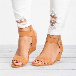 Hot Sale-Women Sandals Plus Size Wedges Shoes Women 2019 Fashion Peep Toe Wedge Heels Sandalias Mujer Casual Women Summer Sandals