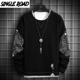 SingleRoad Crewneck Sweatshirt Men Patchwork Oversized Japanese Streetwear Hip Hop Black Hoodie Men Sweatshirts Hoodies 201114