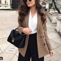 Fashion Autumn Women Plaid Blazers and Jackets Work Office Lady Suit Slim Double Breasted Business Female Blazer Coat Talever LJ200907