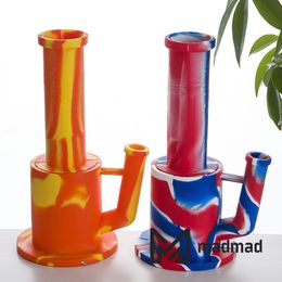 Silicone Food Grade Smoking Bong 9.8 inches with Down Stem and Glass Bowl Portable Hand Pipe Dab Oil Rig